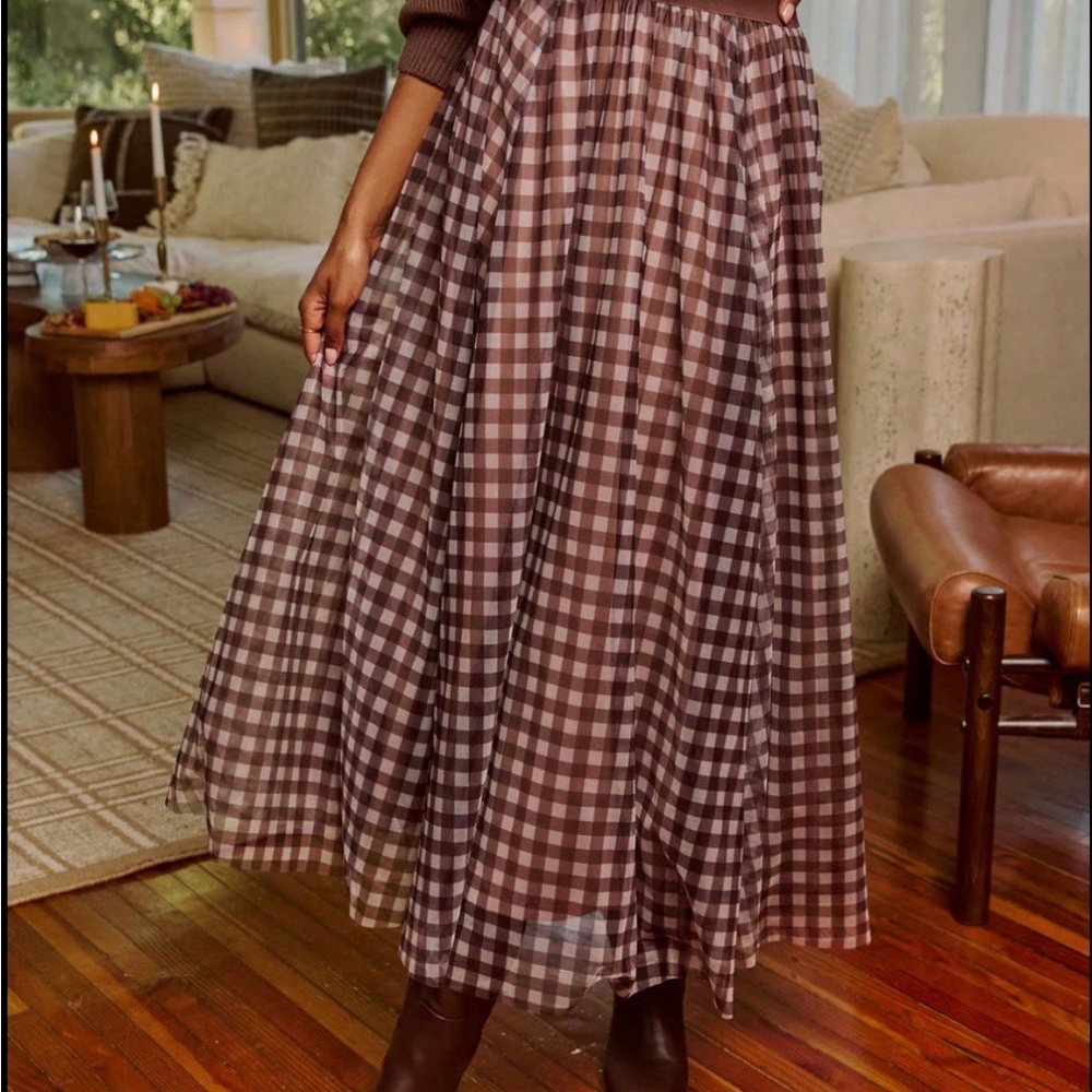 VICI Collection Adult Table Mesh Gingham Maxi Skirt - Picture 2 of 7